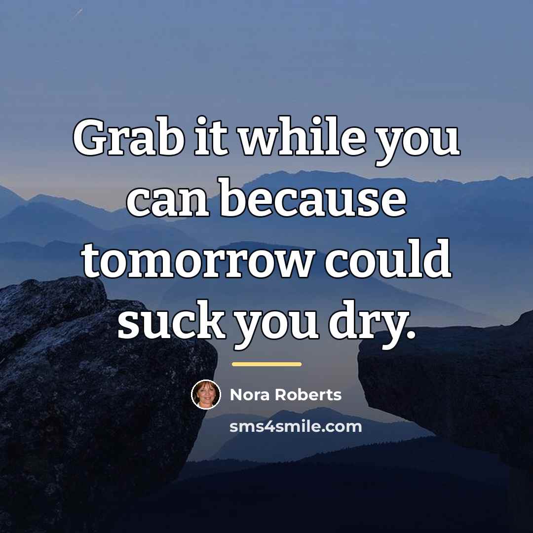“Grab it while you can because tomorrow could suck you…” quote by Nora Roberts