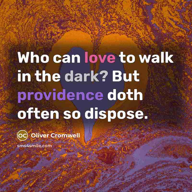 “Who can love to walk in the dark? But providence…” quote by Oliver Cromwell
