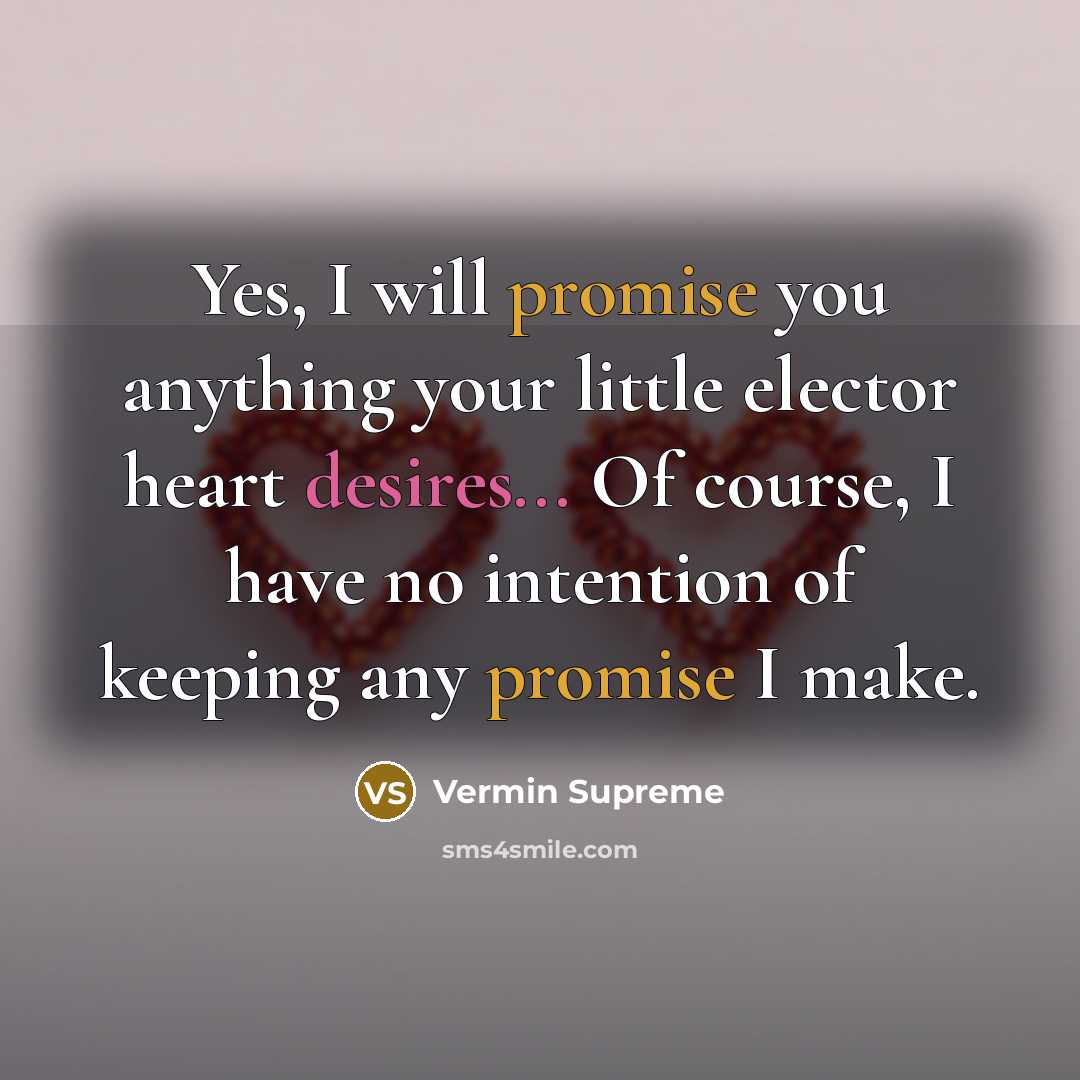 “Yes, I will promise you anything your little elector heart…” quote by Vermin Supreme
