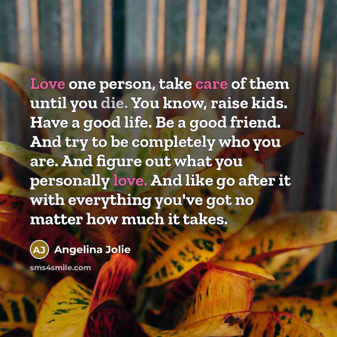 “Love one person, take care of them until you die.…” quote by Angelina Jolie
