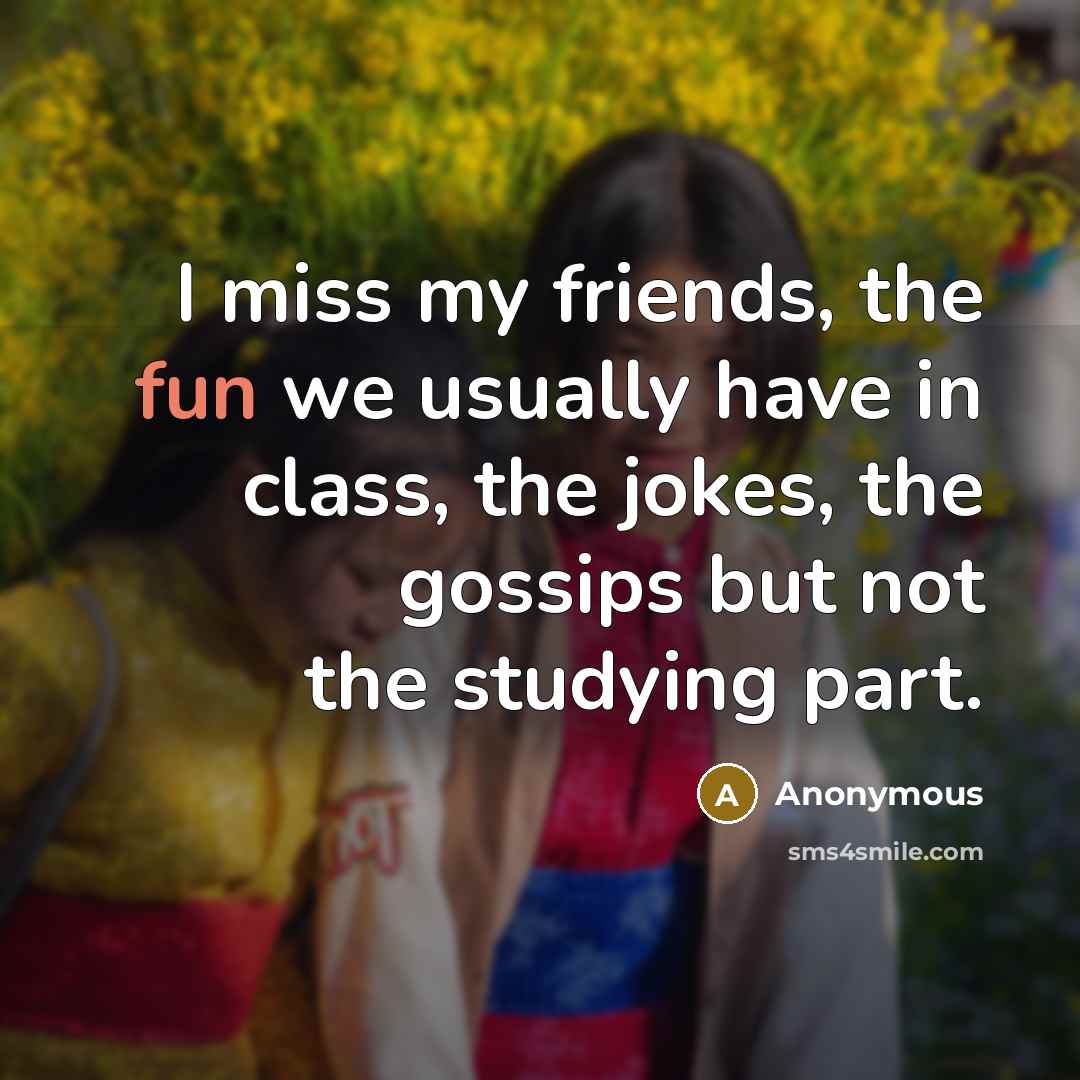 “I miss my friends, the fun we usually have in…” quote by Anonymous