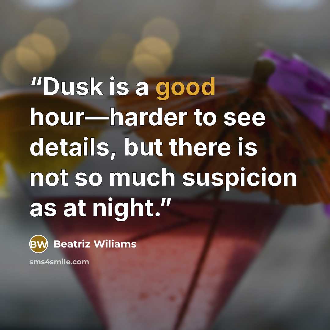 “Dusk is a good hour––harder to see details, but there is not so much suspicion as at night.” quote by Beatriz Wiliams