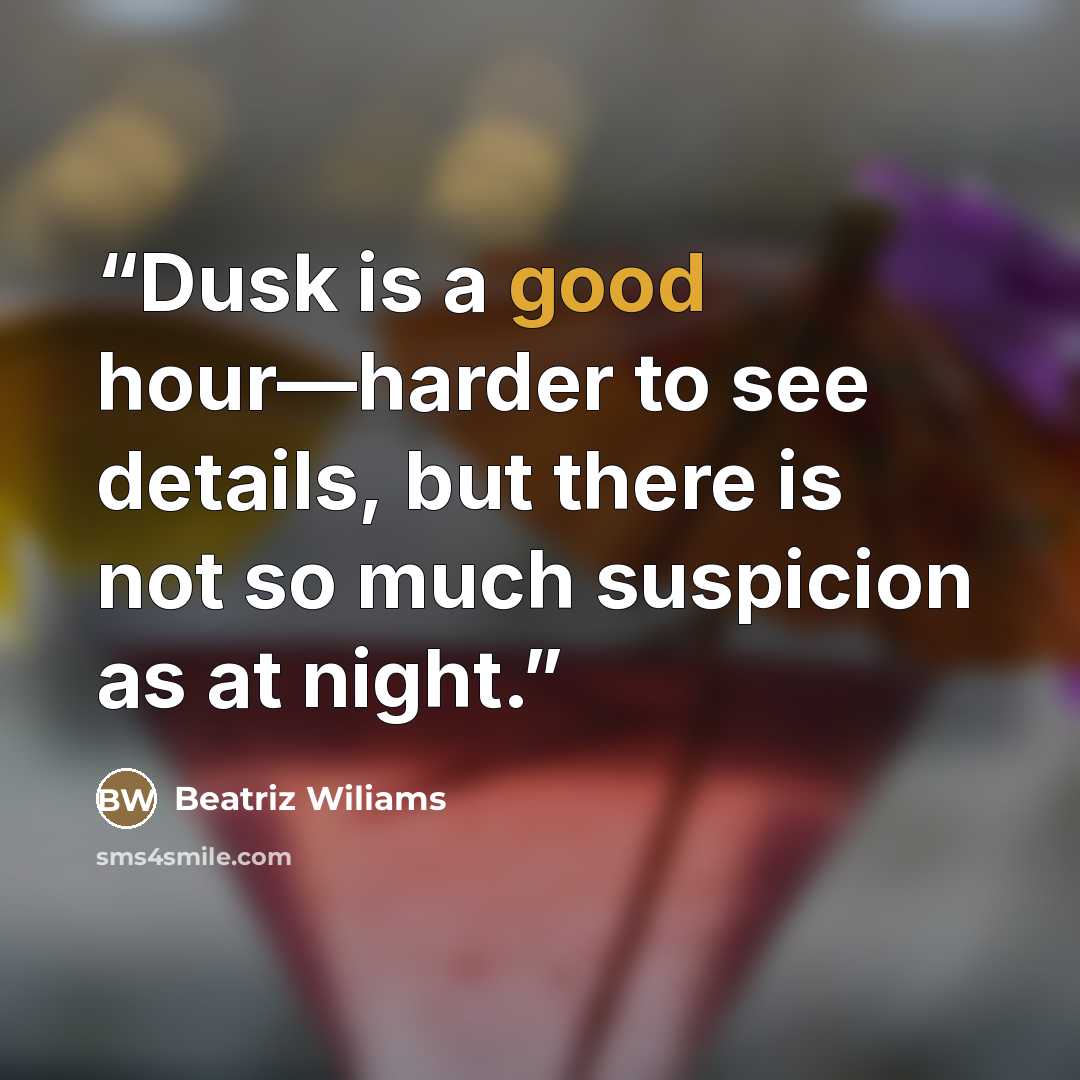 “Dusk is a good hour––harder to see details, but there is not so much suspicion as at night.” quote by Beatriz Wiliams