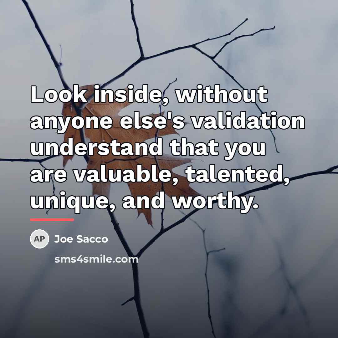 “Look inside, without anyone else's validation understand that you are…” quote by Joe Sacco