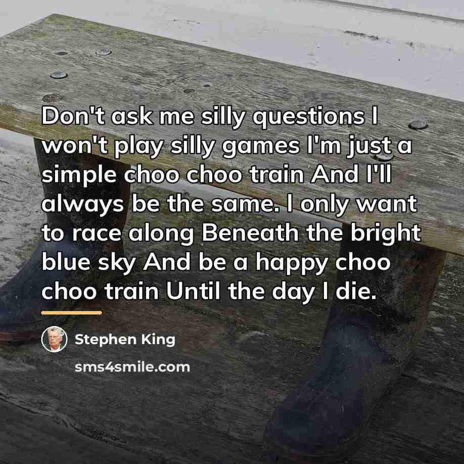 “Don't ask me silly questions I won't play silly games…” quote by Stephen King