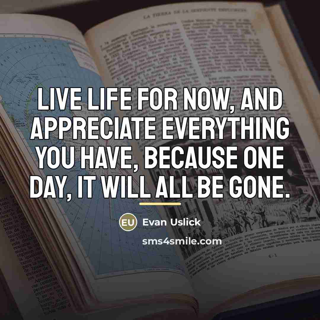 “Live life for now, and appreciate everything you have, because…” quote by Evan Uslick