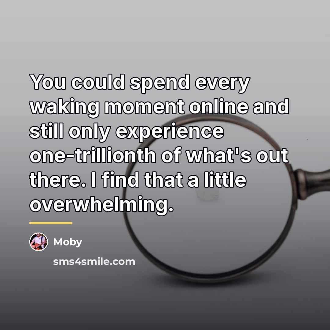 “You could spend every waking moment online and still only…” quote by Moby