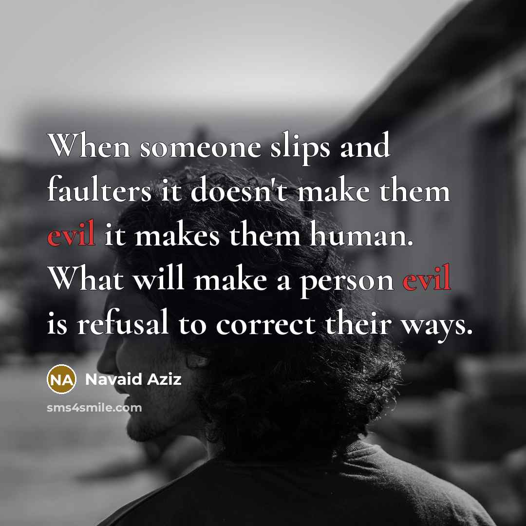 “When someone slips and faulters it doesn't make them evil…” quote by Navaid Aziz
