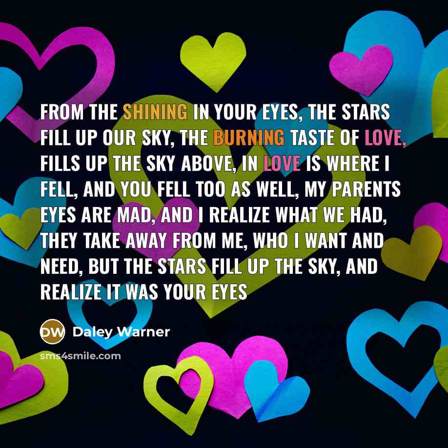 “From the shining in your eyes, The stars fill up…” quote by Daley Warner