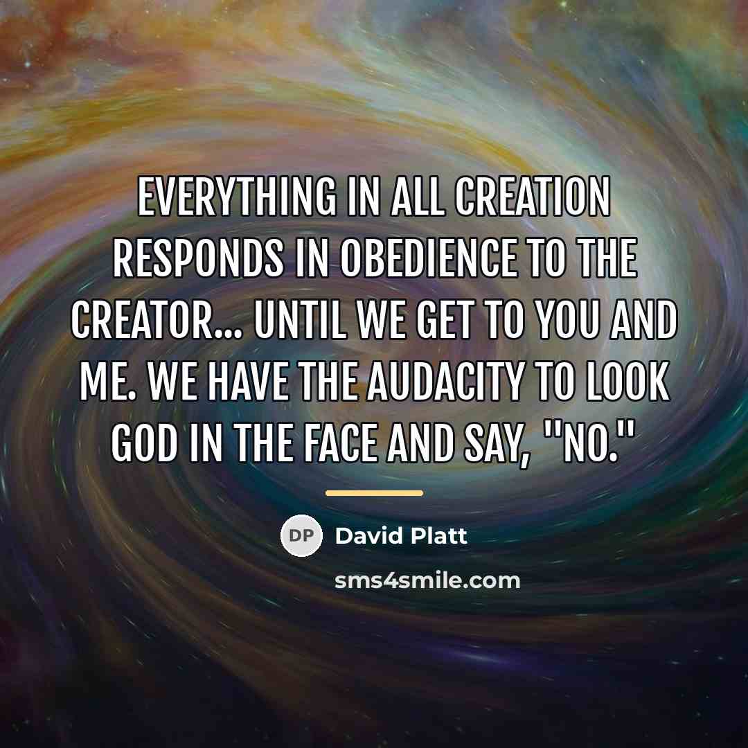 “Everything in all creation responds in obedience to the Creator...…” quote by David Platt