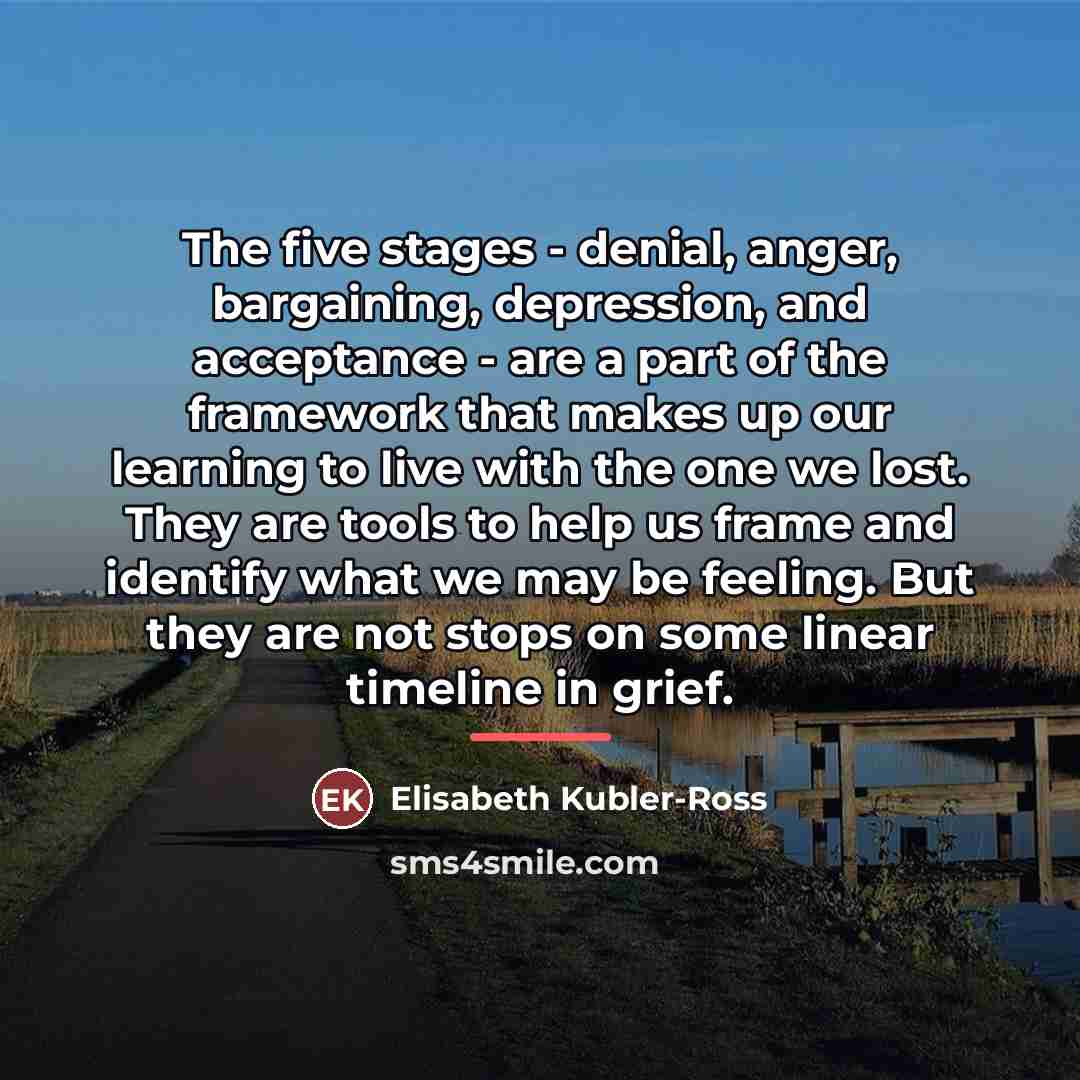 “The five stages - denial, anger, bargaining, depression, and acceptance…” quote by Elisabeth Kubler-Ross