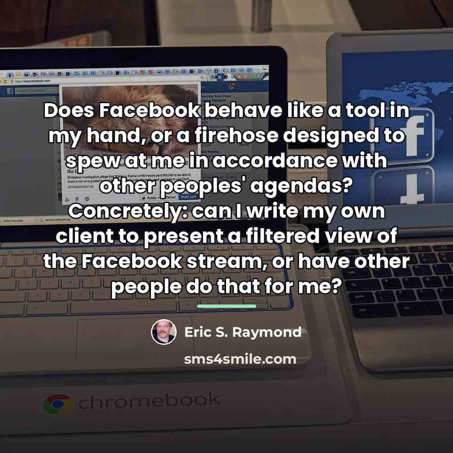 “Does Facebook behave like a tool in my hand, or…” quote by Eric S. Raymond