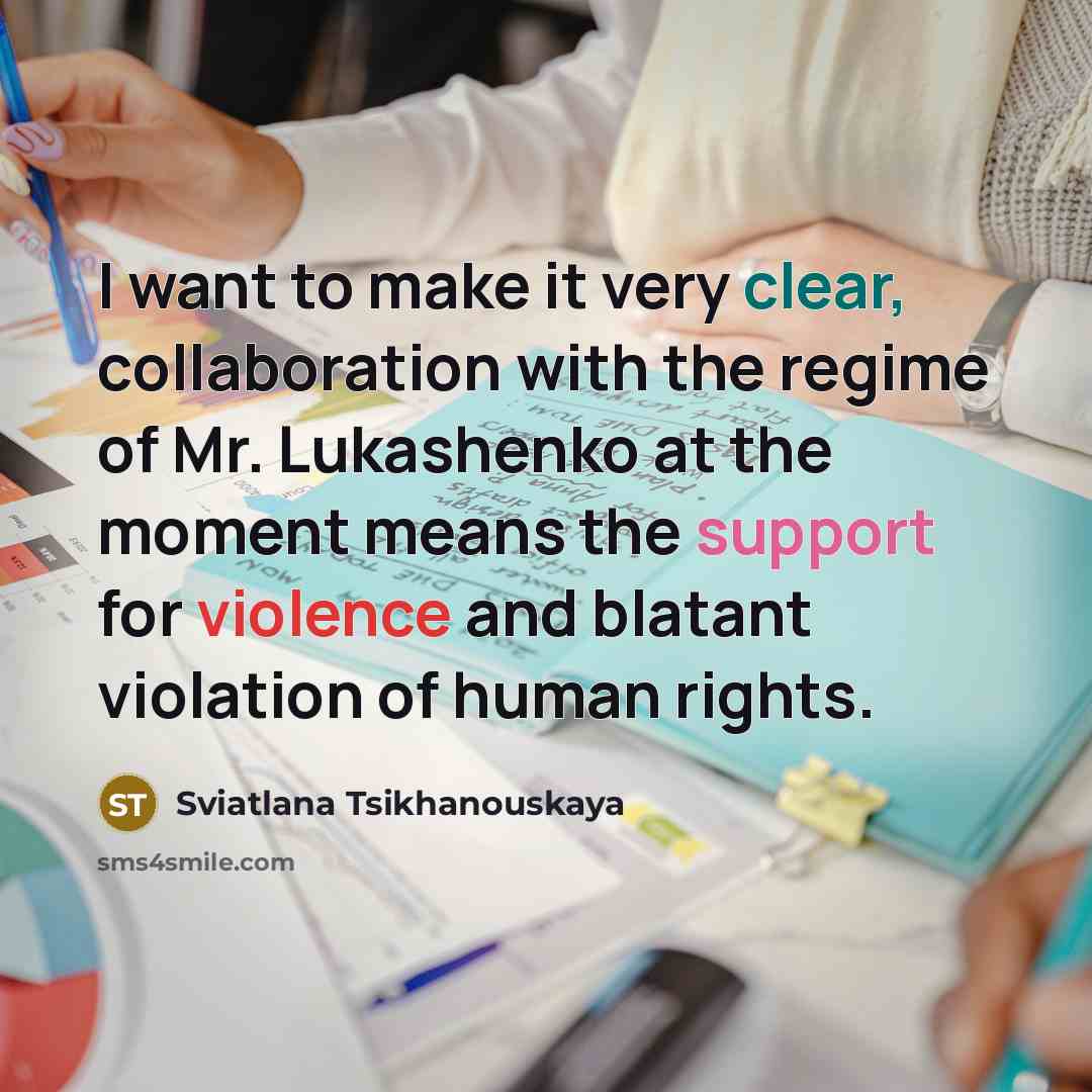 “I want to make it very clear, collaboration with the…” quote by Sviatlana Tsikhanouskaya