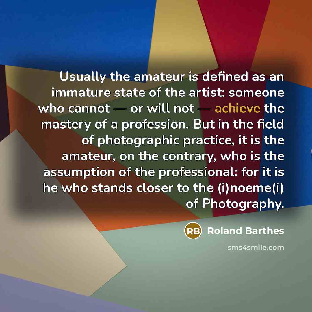 “Usually the amateur is defined as an immature state of…” quote by Roland Barthes