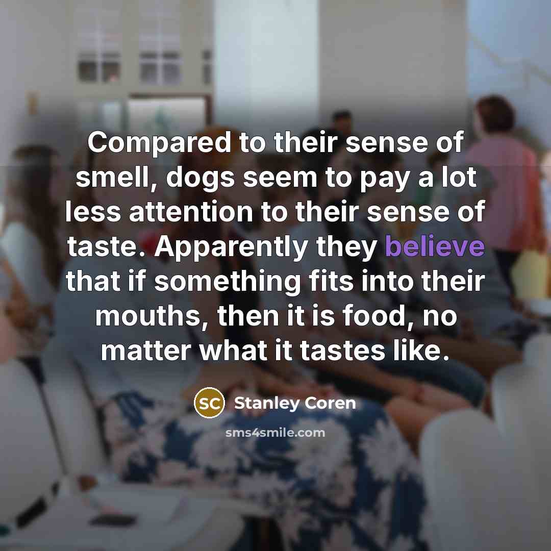 “Compared to their sense of smell, dogs seem to pay…” quote by Stanley Coren