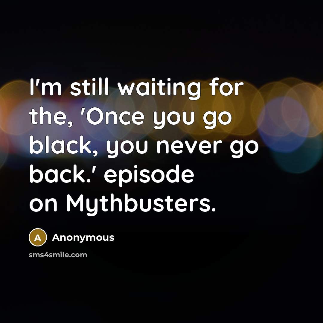“I'm still waiting for the, 'Once you go black, you never go back.' episode on Mythbusters.” quote by Anonymous