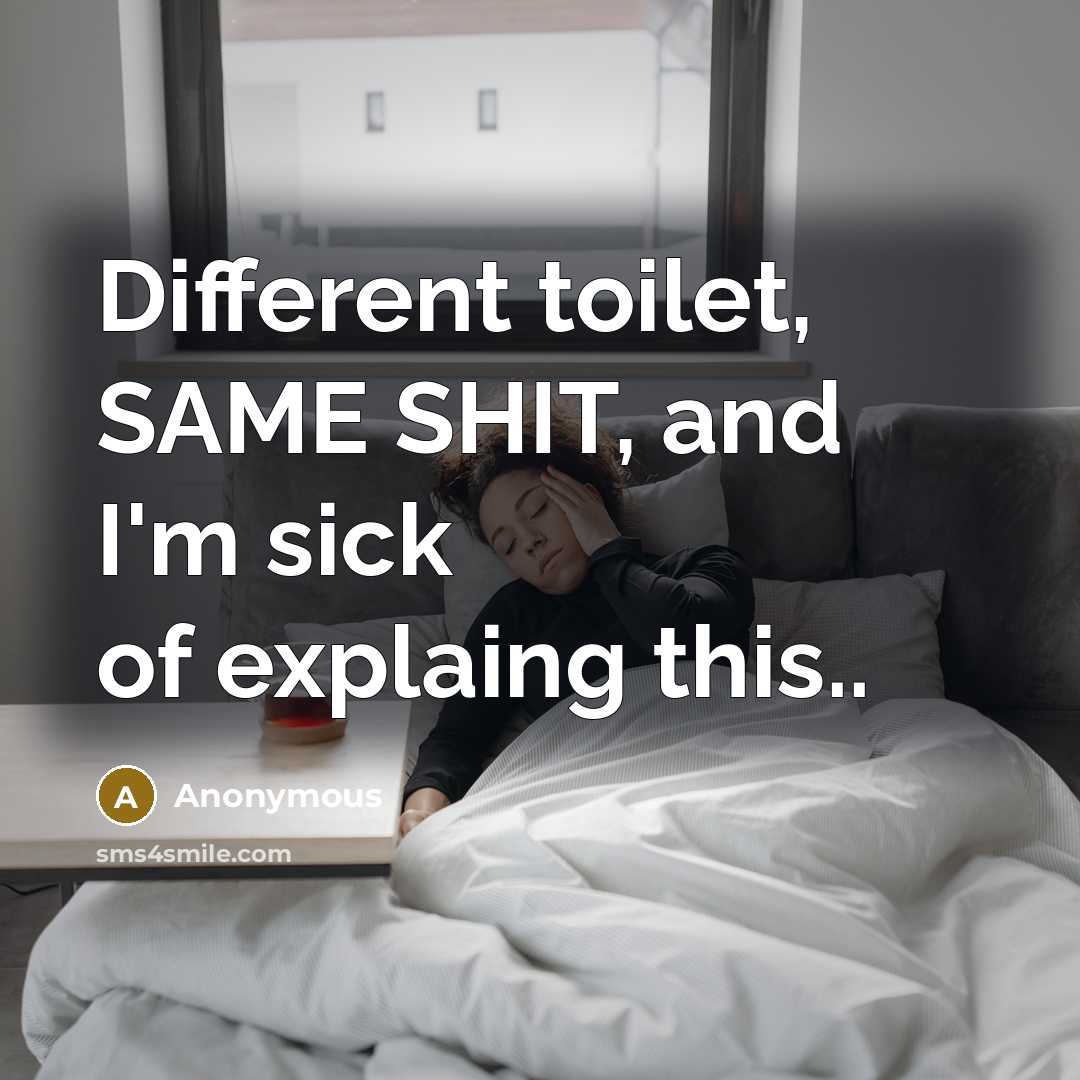 “Different toilet, SAME SHIT, and I'm sick of explaing this..” quote by Anonymous