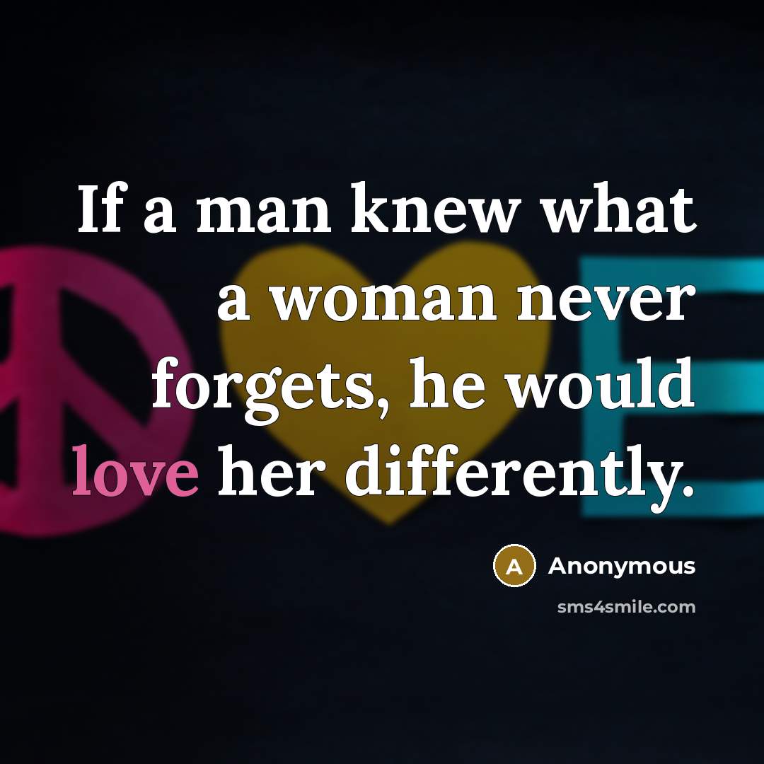 “If a man knew what a woman never forgets, he…” quote by Anonymous