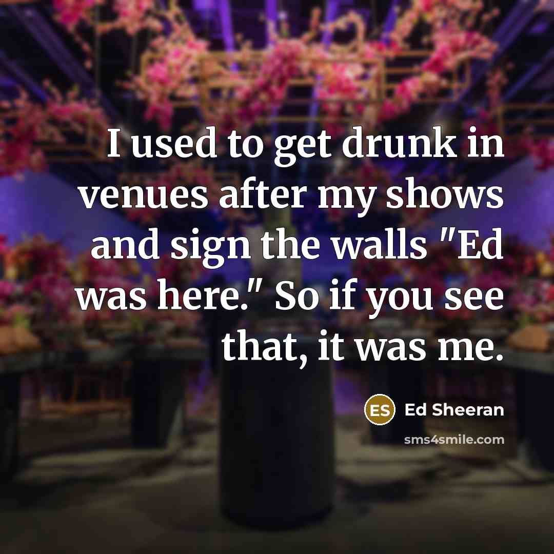 “I used to get drunk in venues after my shows…” quote by Ed Sheeran
