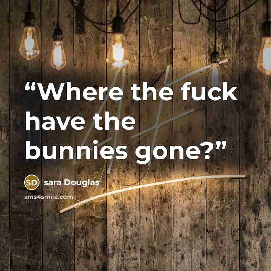 “Where the fuck have the bunnies gone?” quote by sara Douglas