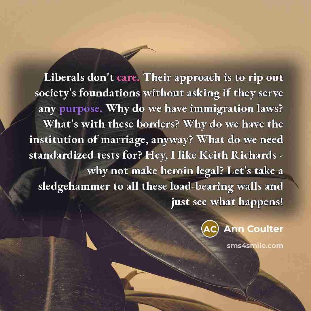 “Liberals don't care. Their approach is to rip out society's…” quote by Ann Coulter