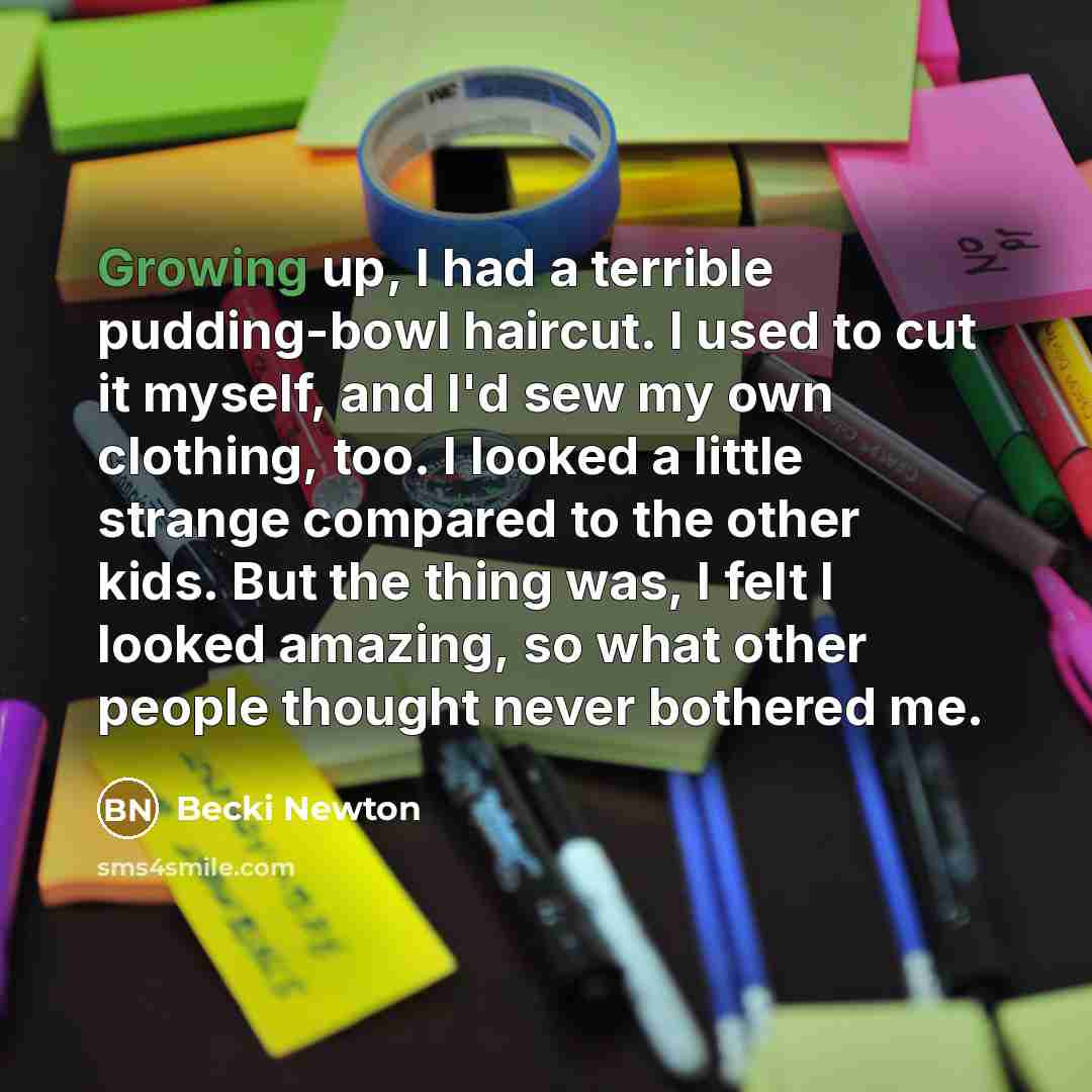 “Growing up, I had a terrible pudding-bowl haircut. I used…” quote by Becki Newton