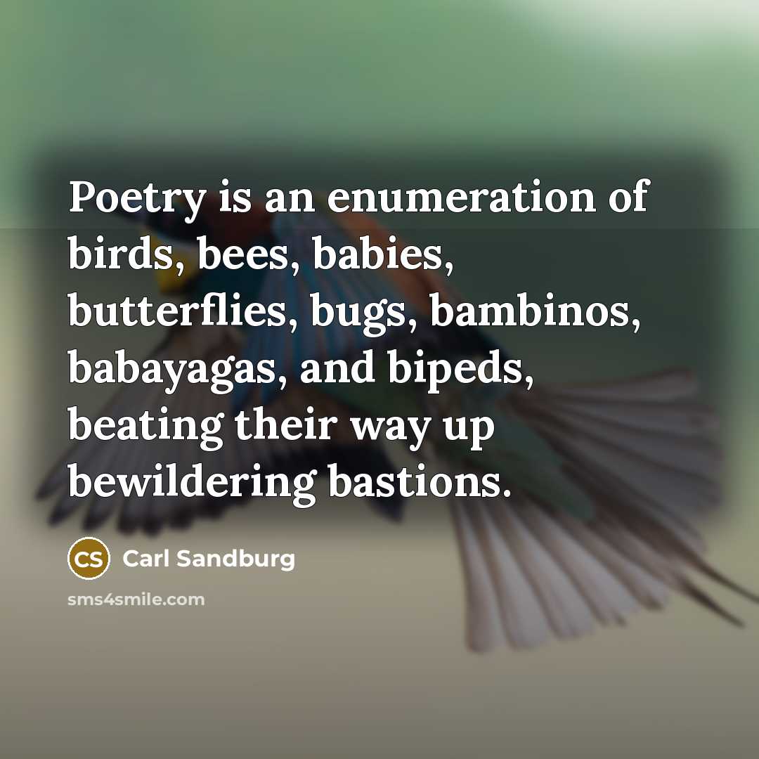 “Poetry is an enumeration of birds, bees, babies, butterflies, bugs,…” quote by Carl Sandburg