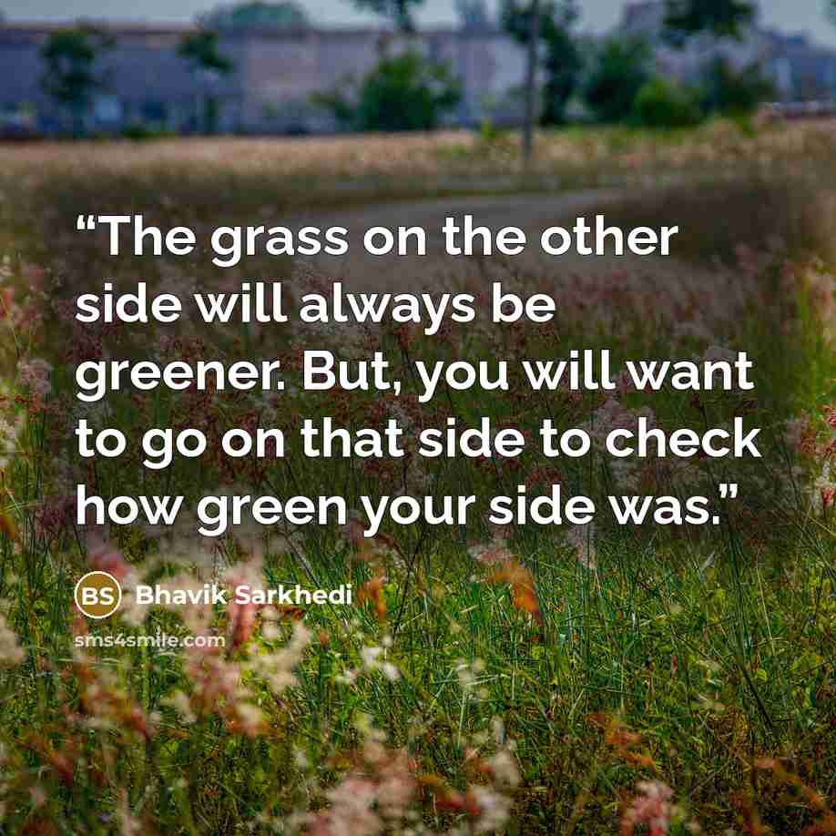 “The grass on the other side will always be greener. But, you will want to go on that side to check how green your side was.” quote by Bhavik Sarkhedi