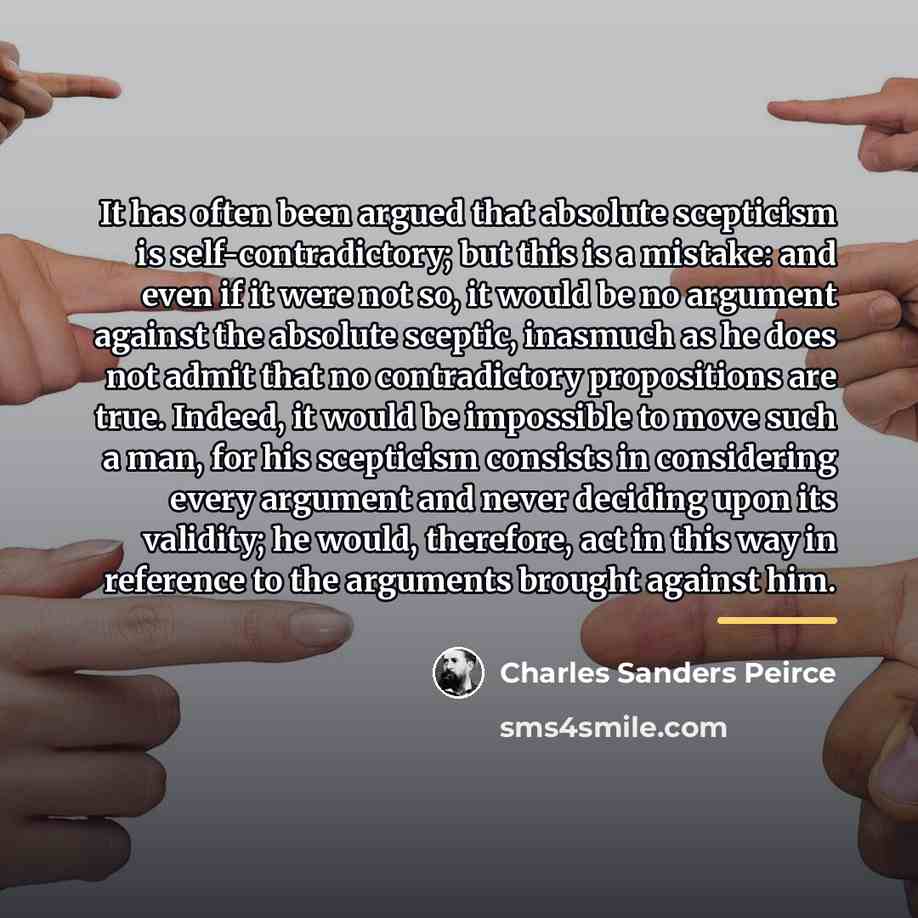 “It has often been argued that absolute scepticism is self-contradictory;…” quote by Charles Sanders Peirce