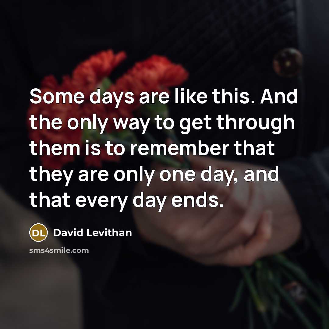 “Some days are like this. And the only way to get through them is to remember that they are only one day, and that every day ends.” quote by David Levithan