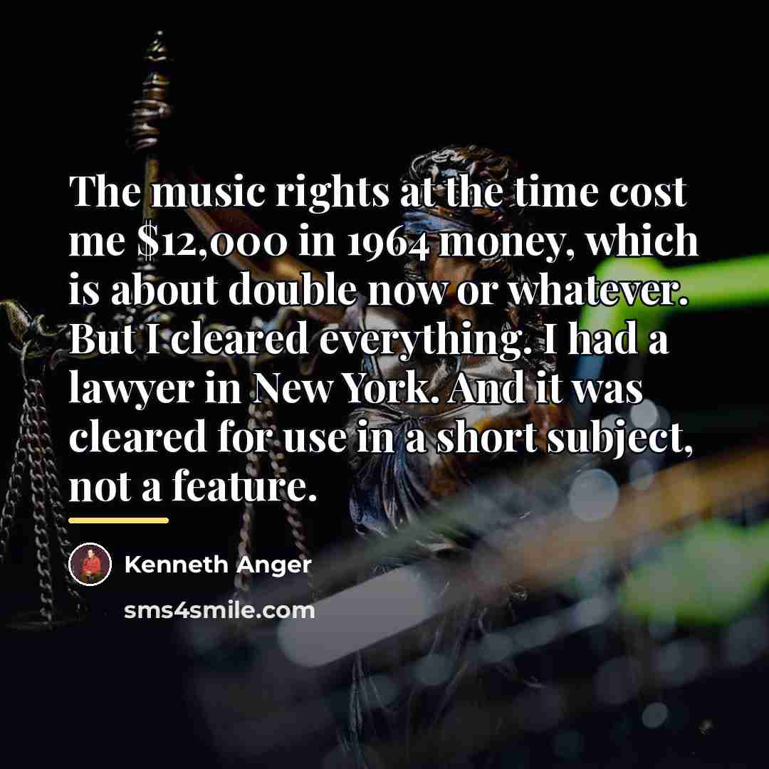 “The music rights at the time cost me $12,000 in…” quote by Kenneth Anger