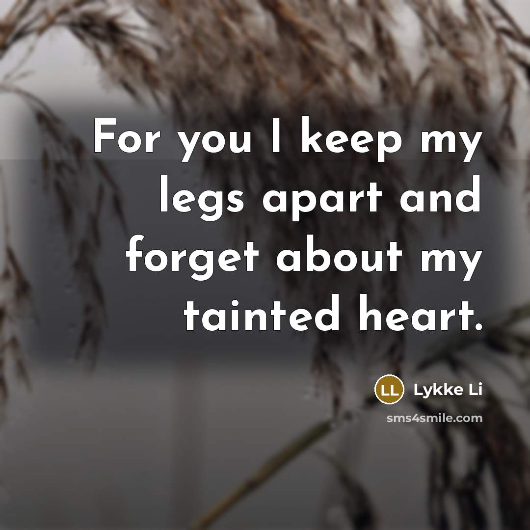 “For you I keep my legs apart and forget about my tainted heart.” quote by Lykke Li