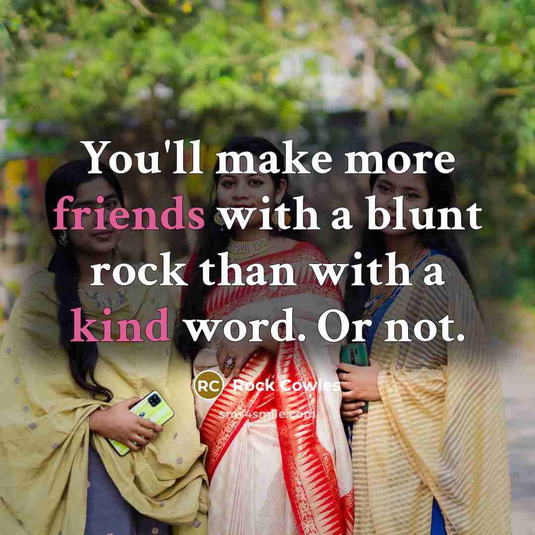 “You'll make more friends with a blunt rock than with a kind word. Or not.” quote by Rock Cowles