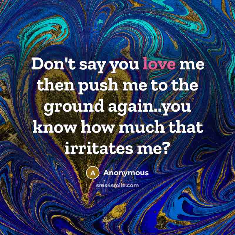 “Don't say you love me then push me to the ground again..you know how much that irritates me?” quote by Anonymous