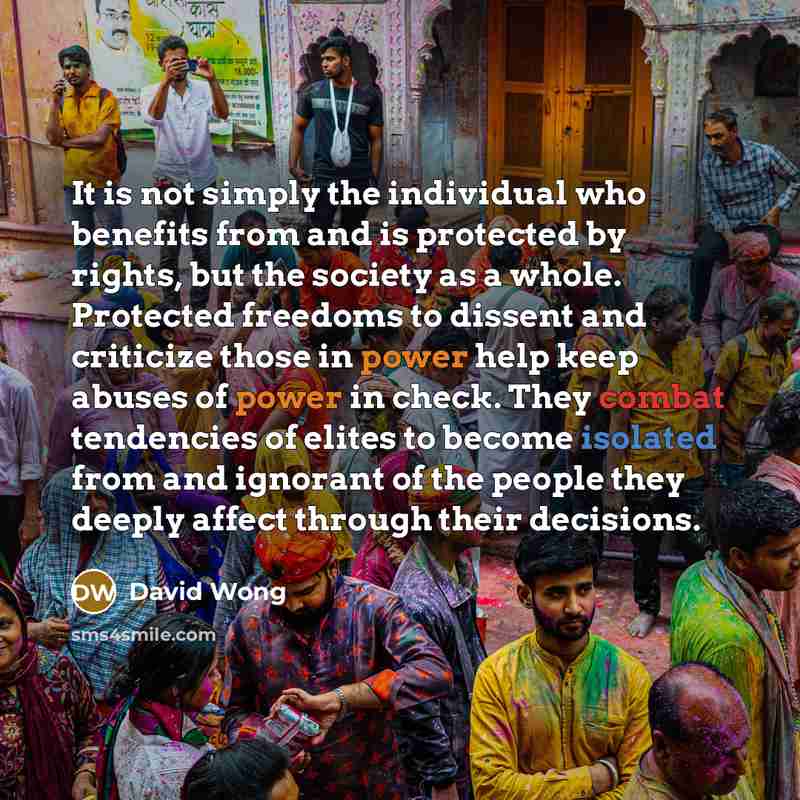 “It is not simply the individual who benefits from and…” quote by David Wong