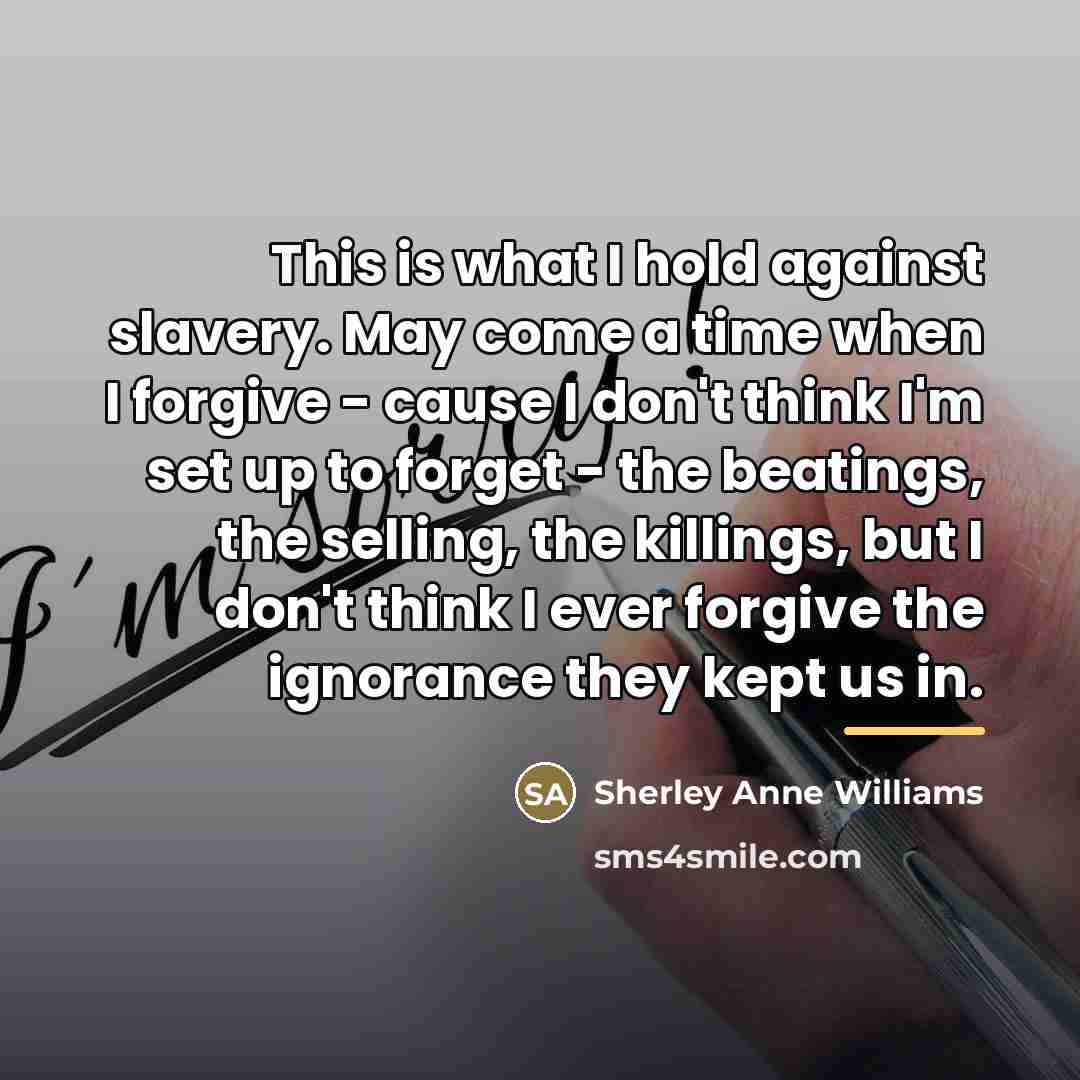“This is what I hold against slavery. May come a…” quote by Sherley Anne Williams