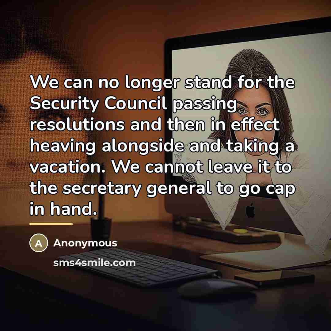 “We can no longer stand for the Security Council passing…” quote by Anonymous