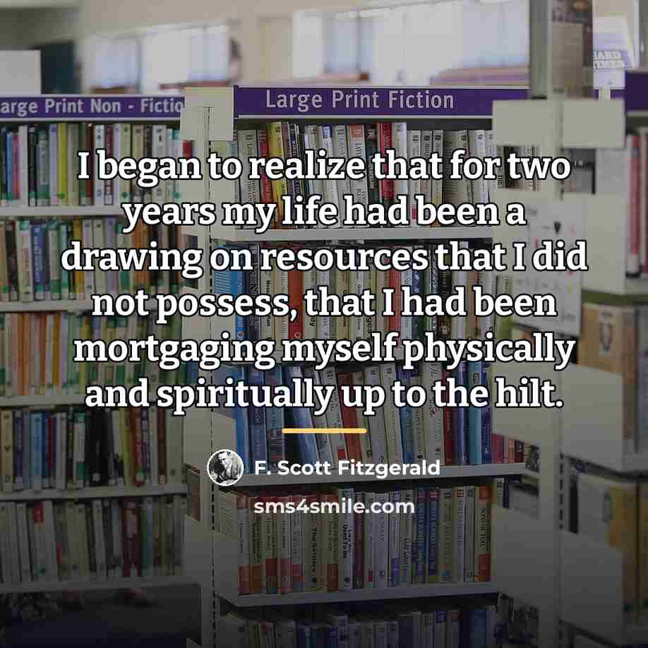 “I began to realize that for two years my life…” quote by F. Scott Fitzgerald