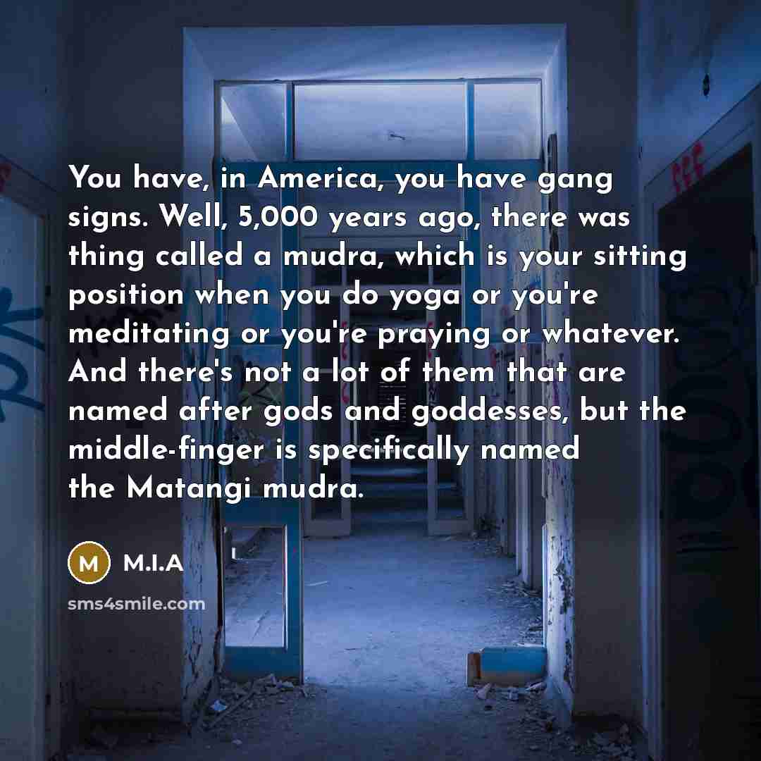 “You have, in America, you have gang signs. Well, 5,000…” quote by M.I.A