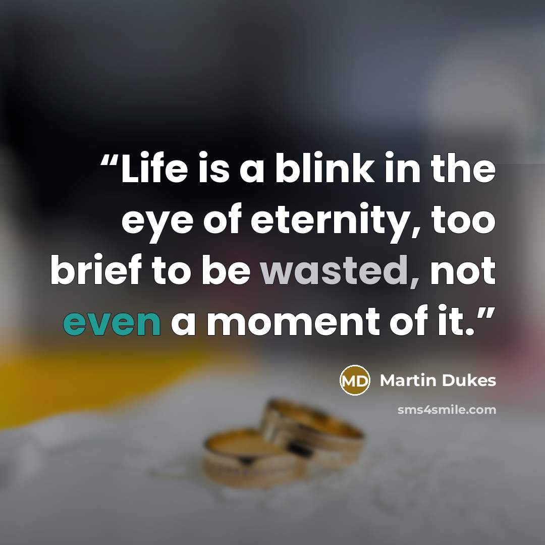 “Life is a blink in the eye of eternity, too brief to be wasted, not even a moment of it.” quote by Martin Dukes