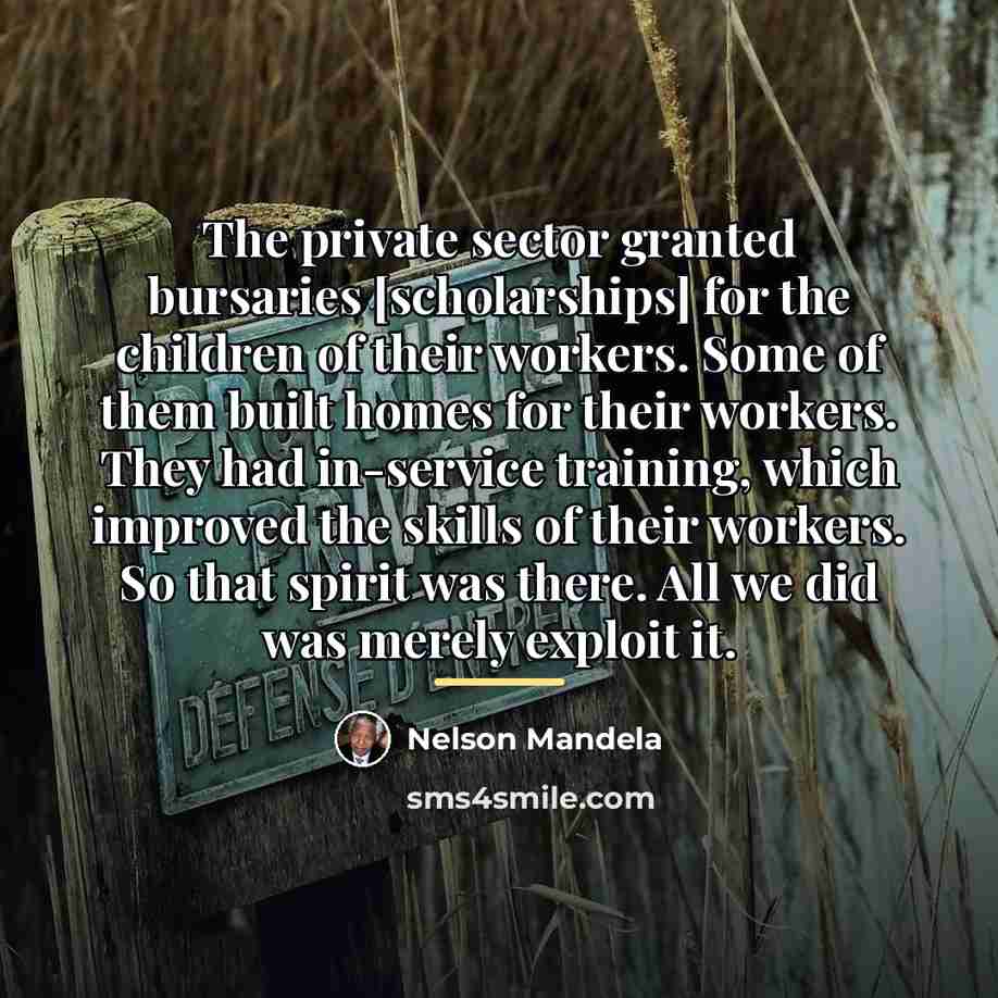 “The private sector granted bursaries [scholarships] for the children of…” quote by Nelson Mandela