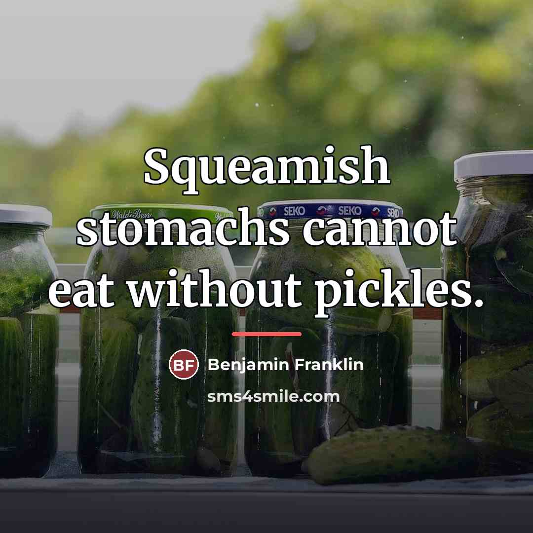 “Squeamish stomachs cannot eat without pickles.…” quote by Benjamin Franklin