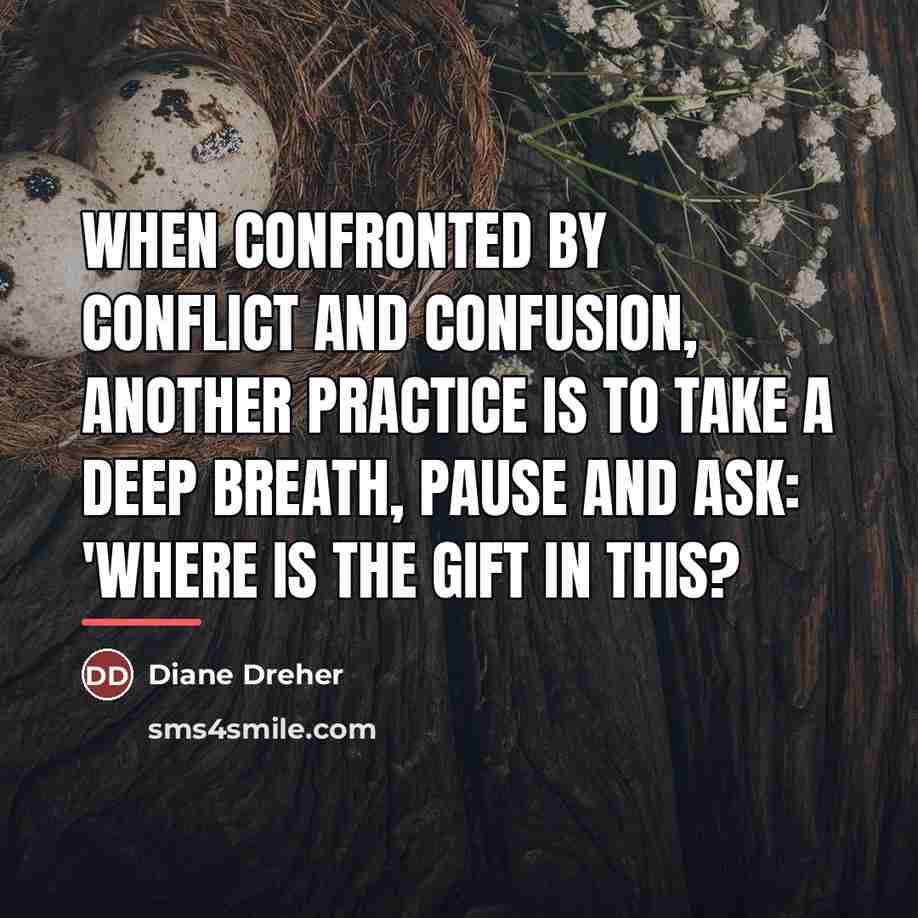 “When confronted by conflict and confusion, another practice is to…” quote by Diane Dreher