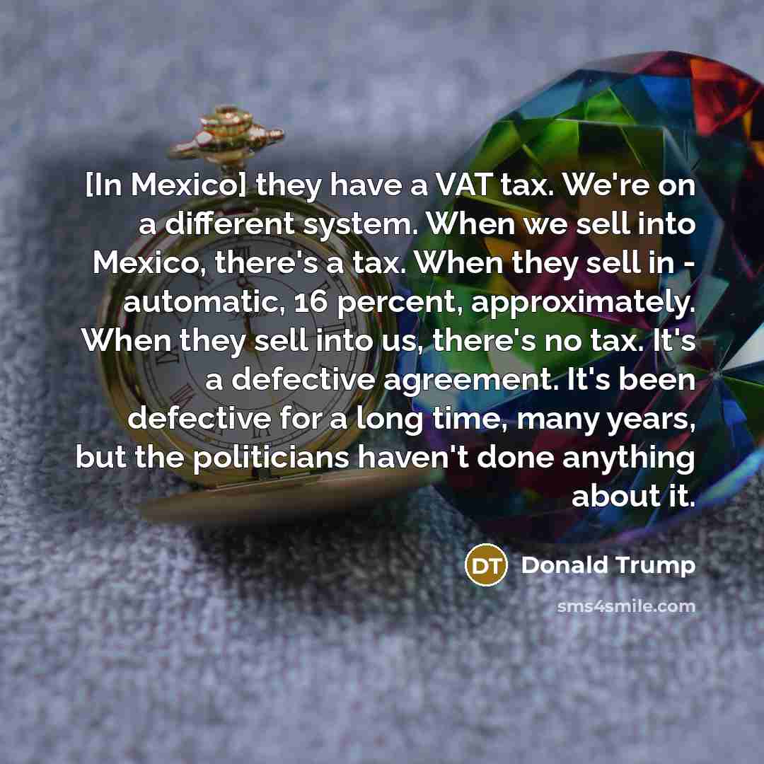 “[In Mexico] they have a VAT tax. We're on a…” quote by Donald Trump