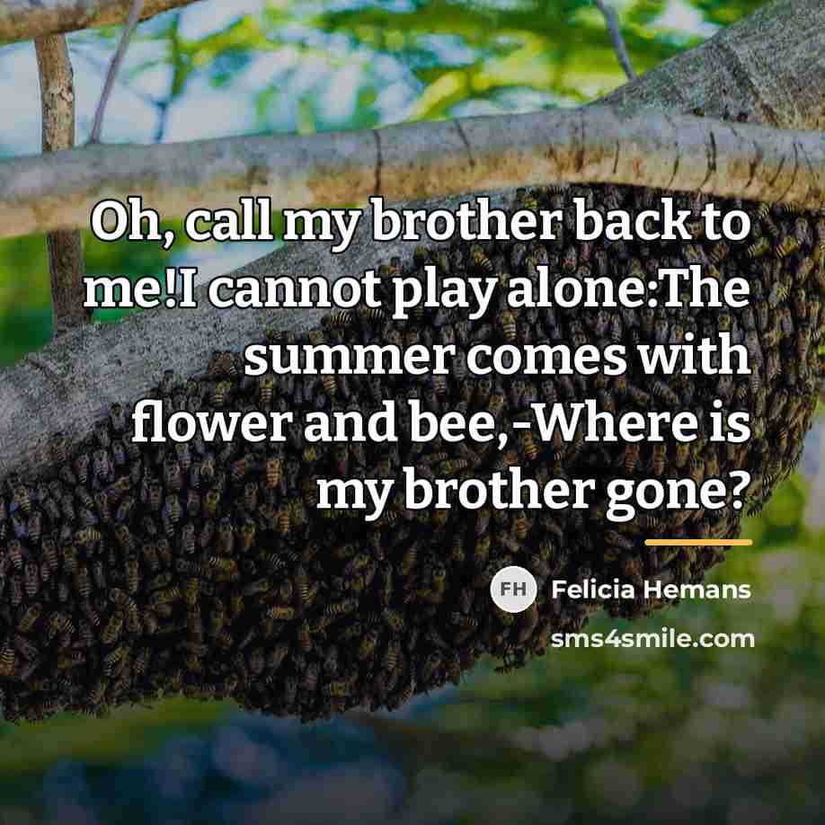 “Oh, call my brother back to me!I cannot play alone:The…” quote by Felicia Hemans