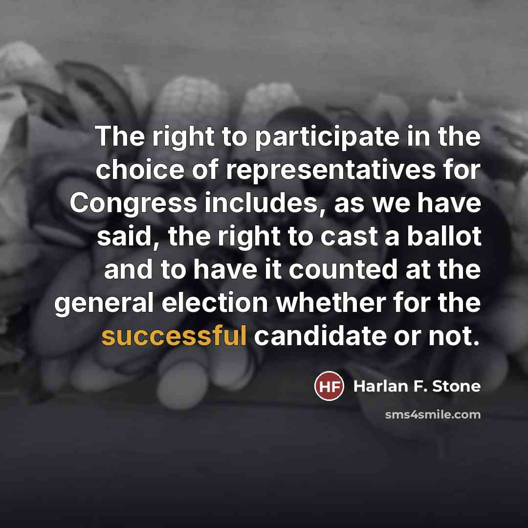 “The right to participate in the choice of representatives for…” quote by Harlan F. Stone