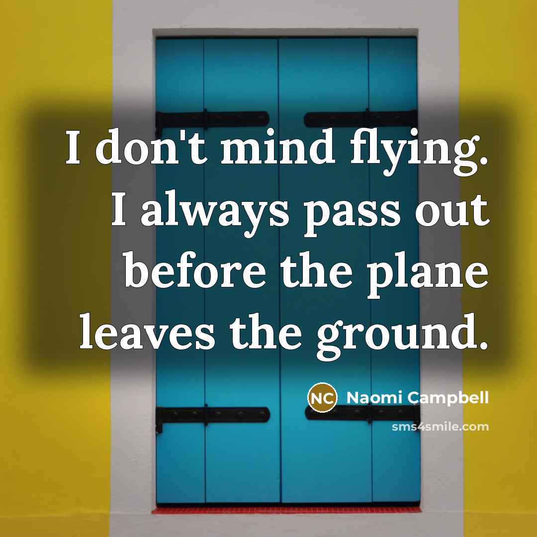 “I don't mind flying. I always pass out before the…” quote by Naomi Campbell