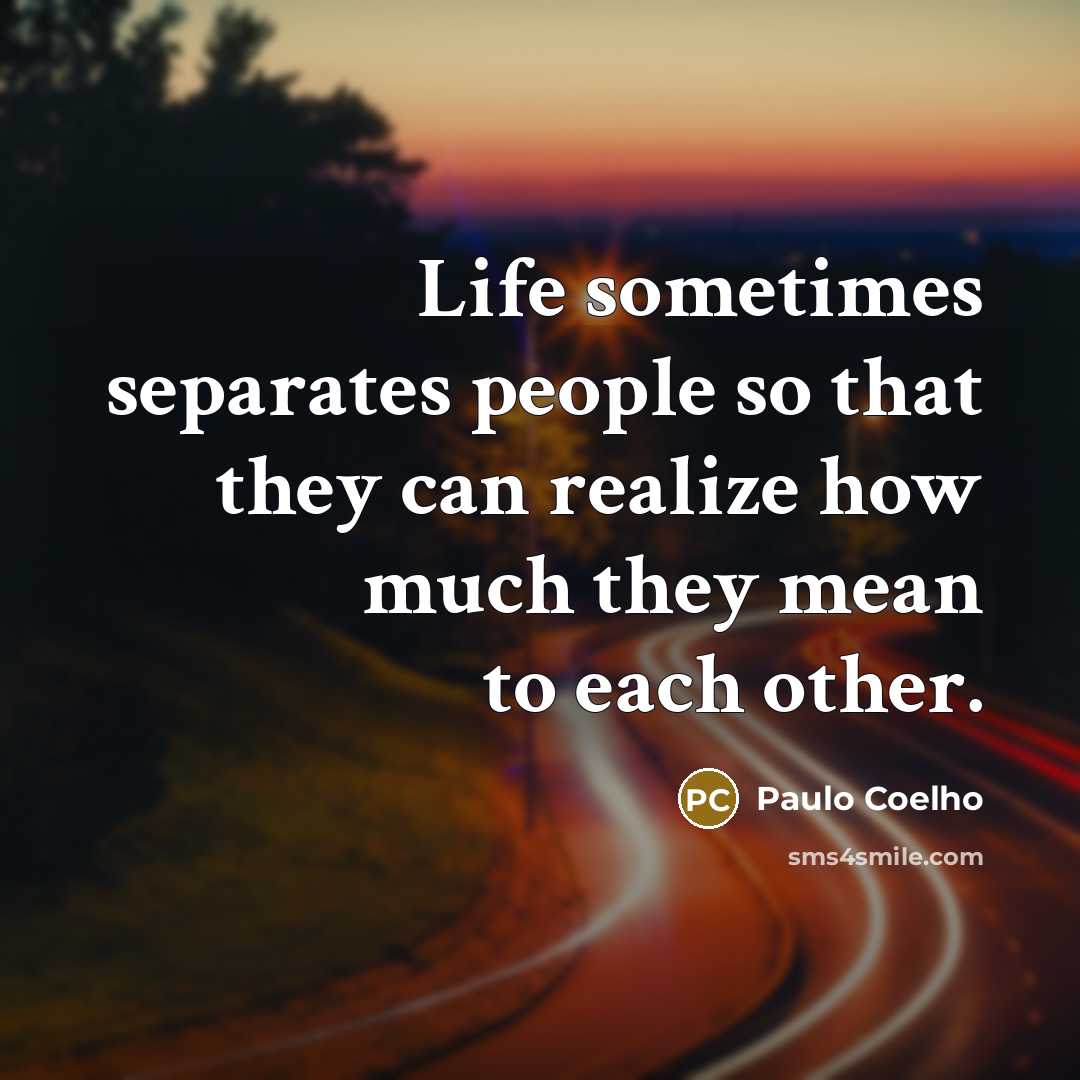 “Life sometimes separates people so that they can realize how…” quote by Paulo Coelho