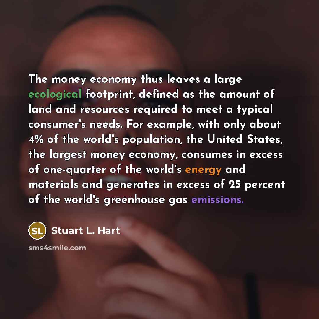 “The money economy thus leaves a large ecological footprint, defined…” quote by Stuart L. Hart