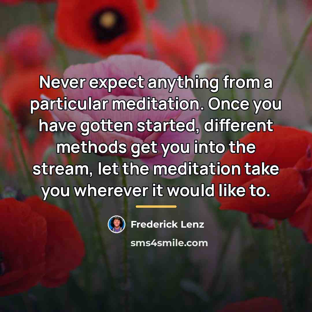 “Never expect anything from a particular meditation. Once you have…” quote by Frederick Lenz